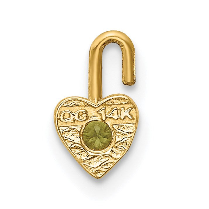 14K Gelbgold 14ky August Synthetisch Geburtsstein Herz Charm