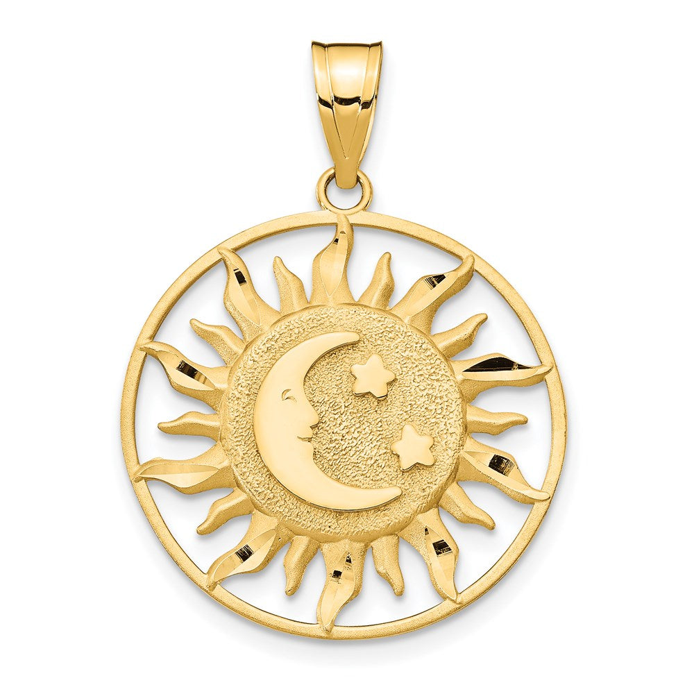 14K Gelbgold Charm „Sonne mit Mond und Sternen“, diamantiert
