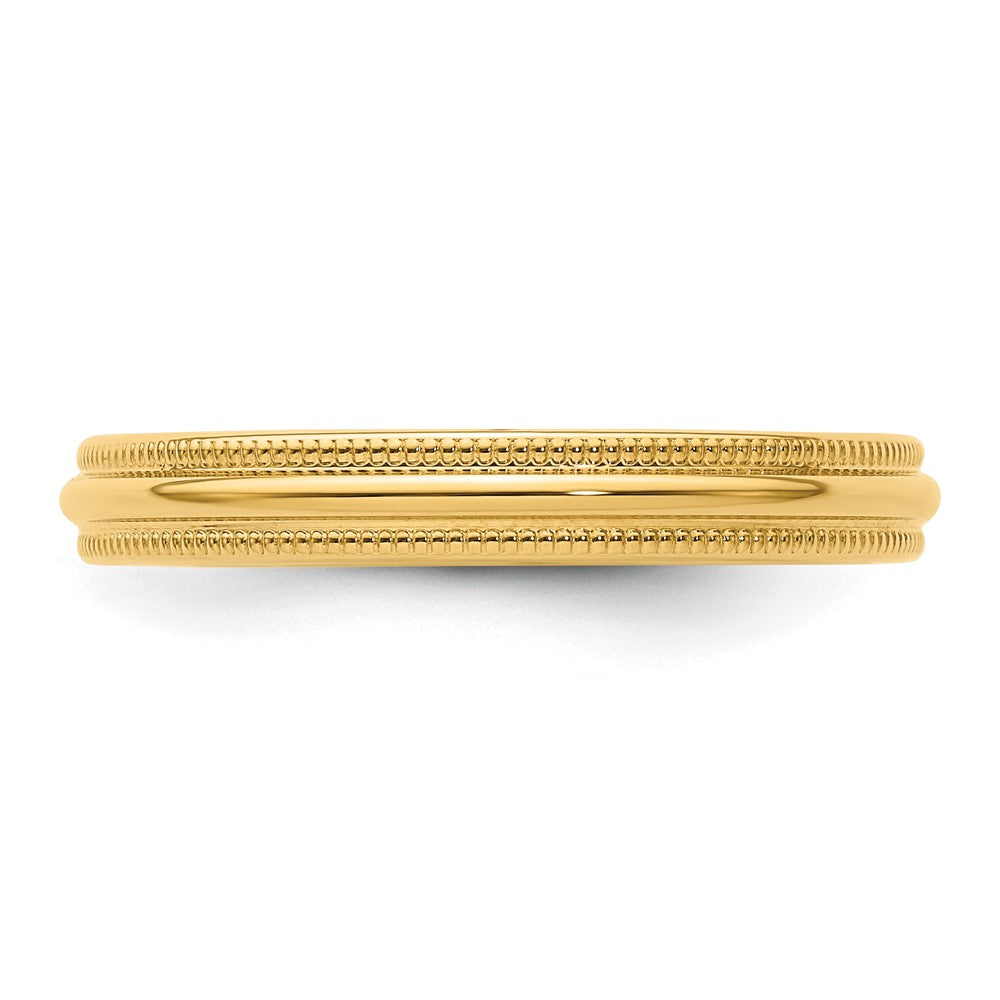 Ehering aus 14K Gelbgold, 3 mm, halbrund mit Milgrain, Komfort-Passform