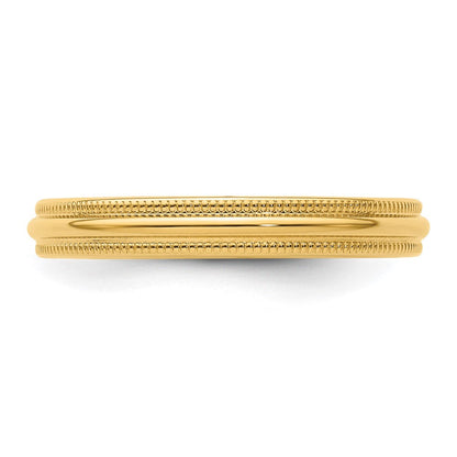 Ehering aus 14K Gelbgold, 3 mm, halbrund mit Milgrain, Komfort-Passform