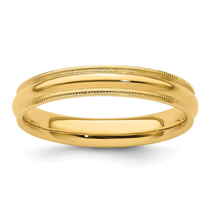 14K Gelbgold 4 mm Milgrain Halbrund Komfort-Passform Ehering