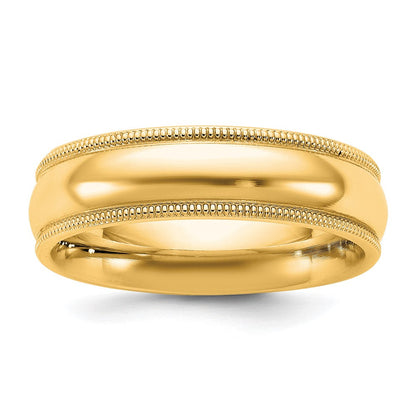 10K Gelbgold 10Ky 5,5mm Ehering mit Milgrain-Rand und Komfortpassform, Größe 10