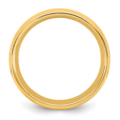 10K Gelbgold 10Ky 6,5 mm Ehering mit Milgrain-Kante und Comfort-Fit, Größe 13