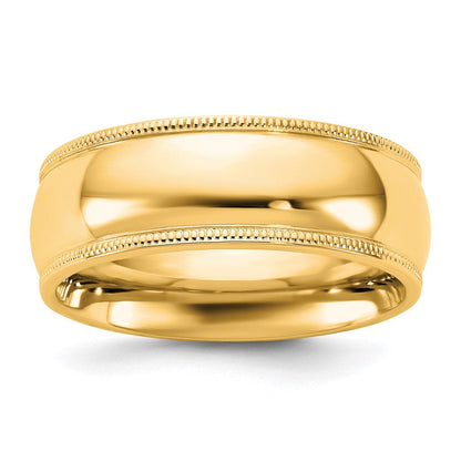 10K Gelbgold 10Ky 7mm Milgrain-Ehering mit Komfortpassform, Größe 8