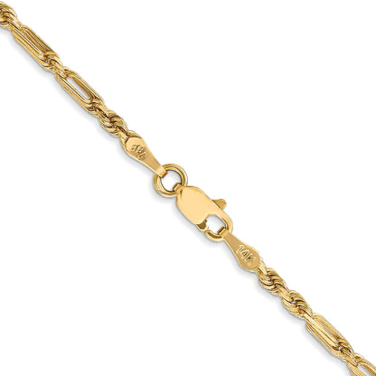 14K Gelbgold 2.5mm Diamantiert Milano Kordel mit Karabinerverschluss Halskette