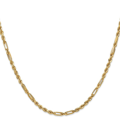 14K Gelbgold 3mm Diamantiert Milano Kordel mit Karabinerverschluss Halskette