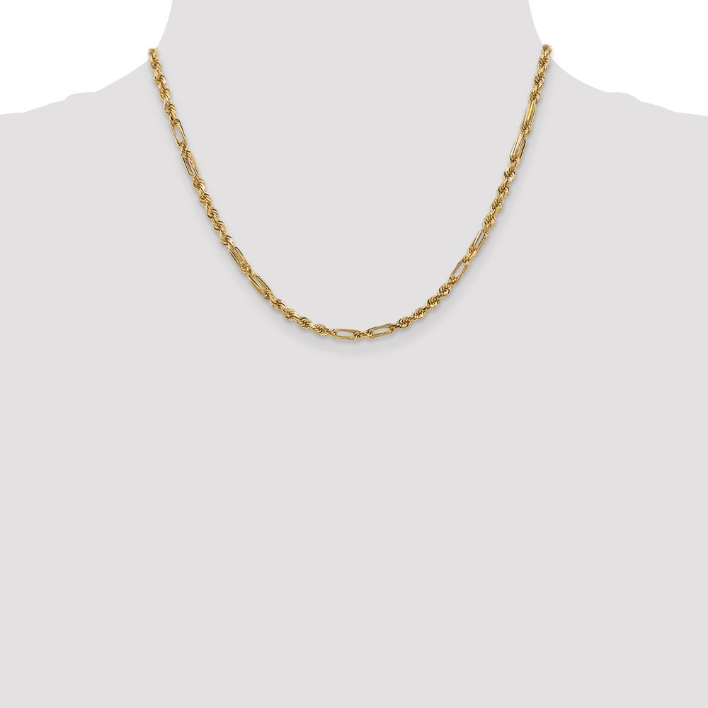 14K Gelbgold 3mm Diamantiert Milano Kordel mit Karabinerverschluss Halskette