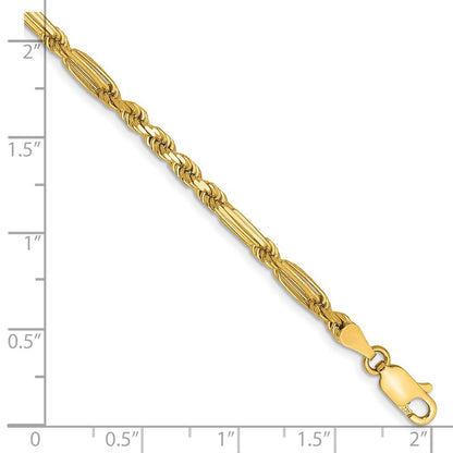 14K Gelbgold 3mm Diamantiert Milano Kordel mit Karabinerverschluss Gliederarmband