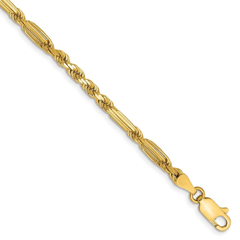 14K Gelbgold 3mm Diamantiert Milano Kordel mit Karabinerverschluss Gliederarmband