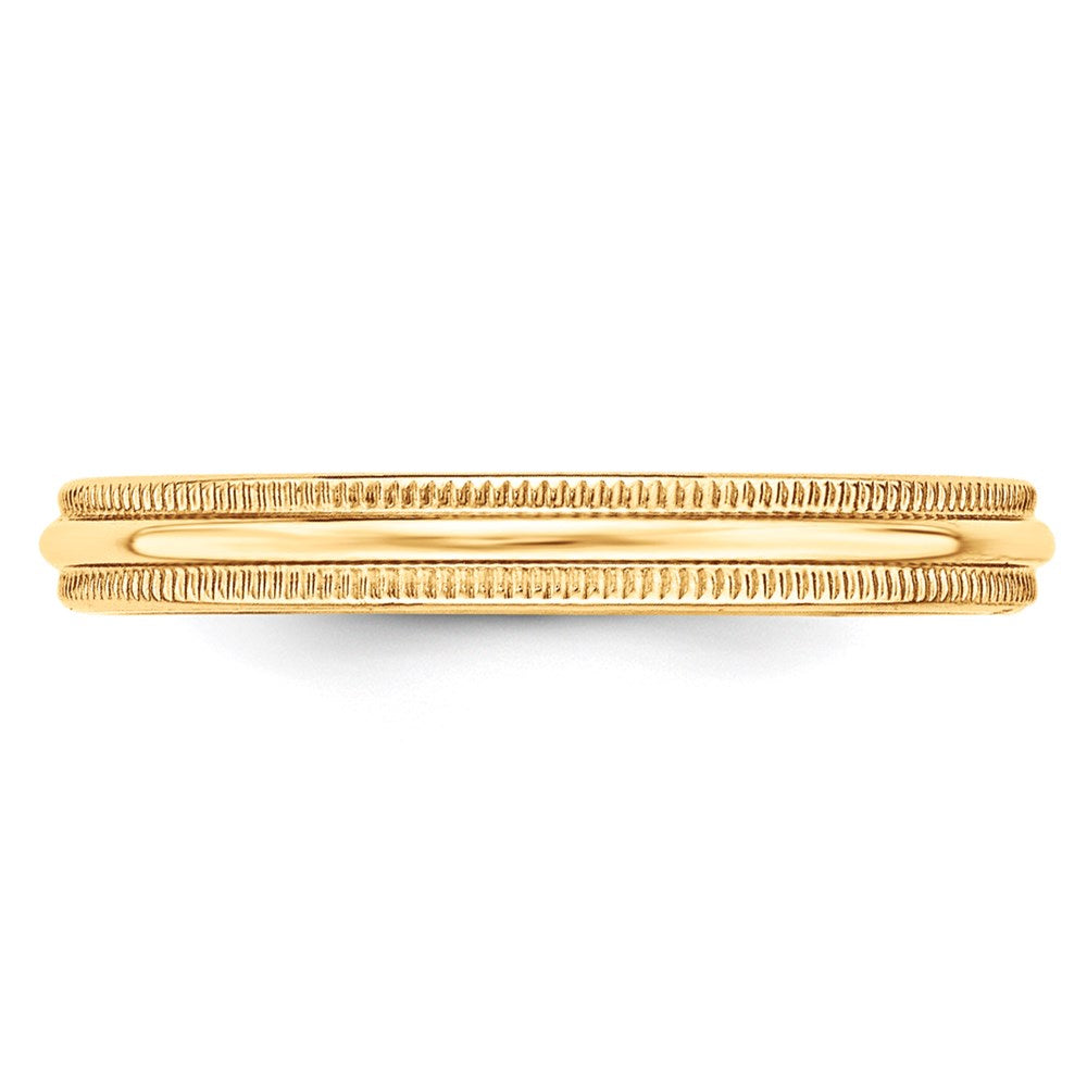 14K Gelbgold 3 mm leichter Ehering mit Milgrain, halbrund