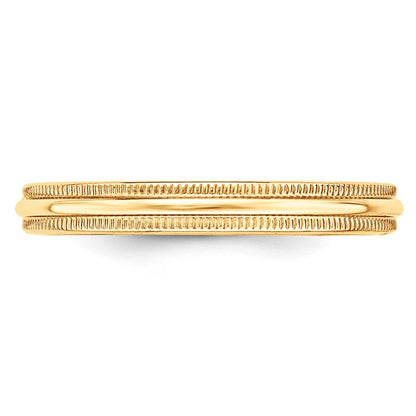 14K Gelbgold 3 mm leichter Ehering mit Milgrain, halbrund