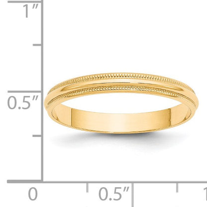 14K Gelbgold 3 mm leichter Ehering mit Milgrain, halbrund