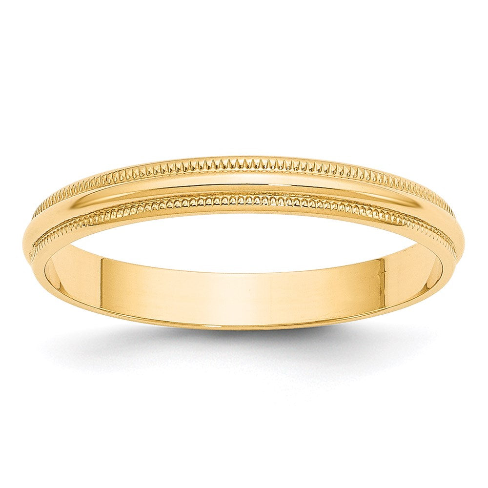14K Gelbgold 3 mm leichter Ehering mit Milgrain, halbrund