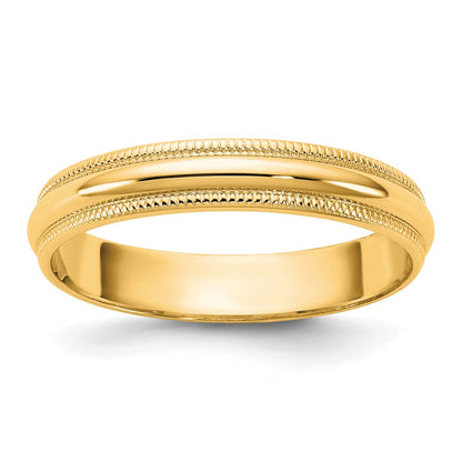 10K Gelbgold 10Ky 3,5 mm leichter Milgrain-Halbrundring, Größe 13,5