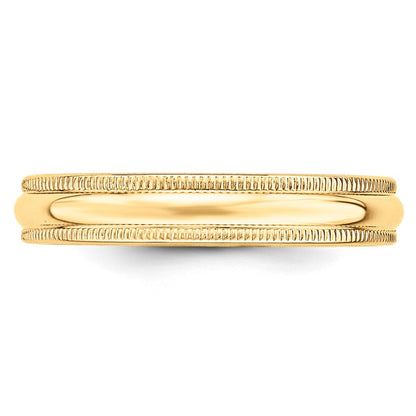 14K Gelbgold 4 mm leichter Ehering, halbrund mit Milgrain