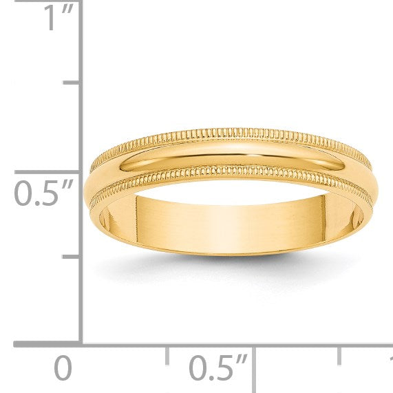 14K Gelbgold 4 mm leichter Ehering, halbrund mit Milgrain