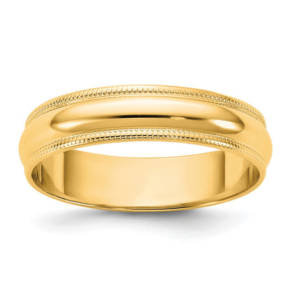 14K Gelbgold 4,5 mm LTW Milgrain Halbrund-Ehering