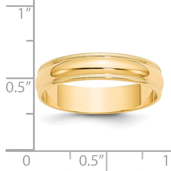 14K Gelbgold 5 mm leichter Ehering mit Milgrain, halbrund