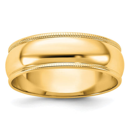 14K Gelbgold 6 mm leichter Ehering, halbrund mit Milgrain