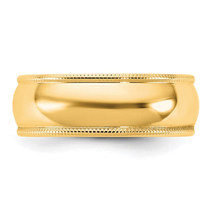 10K Gelbgold 10Ky 6,5mm leichter Milgrain-Halbrund-Ring, Größe 4