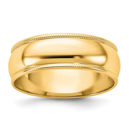 10K Gelbgold 10Ky 6,5 mm leichter Milgrain-Halbrund-Ring, Größe 11,5