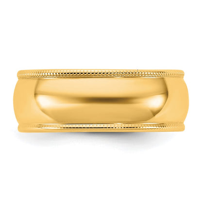10K Gelbgold (10Ky) 7 mm leichter Milgrain-Halbrund-Ring, Größe 8