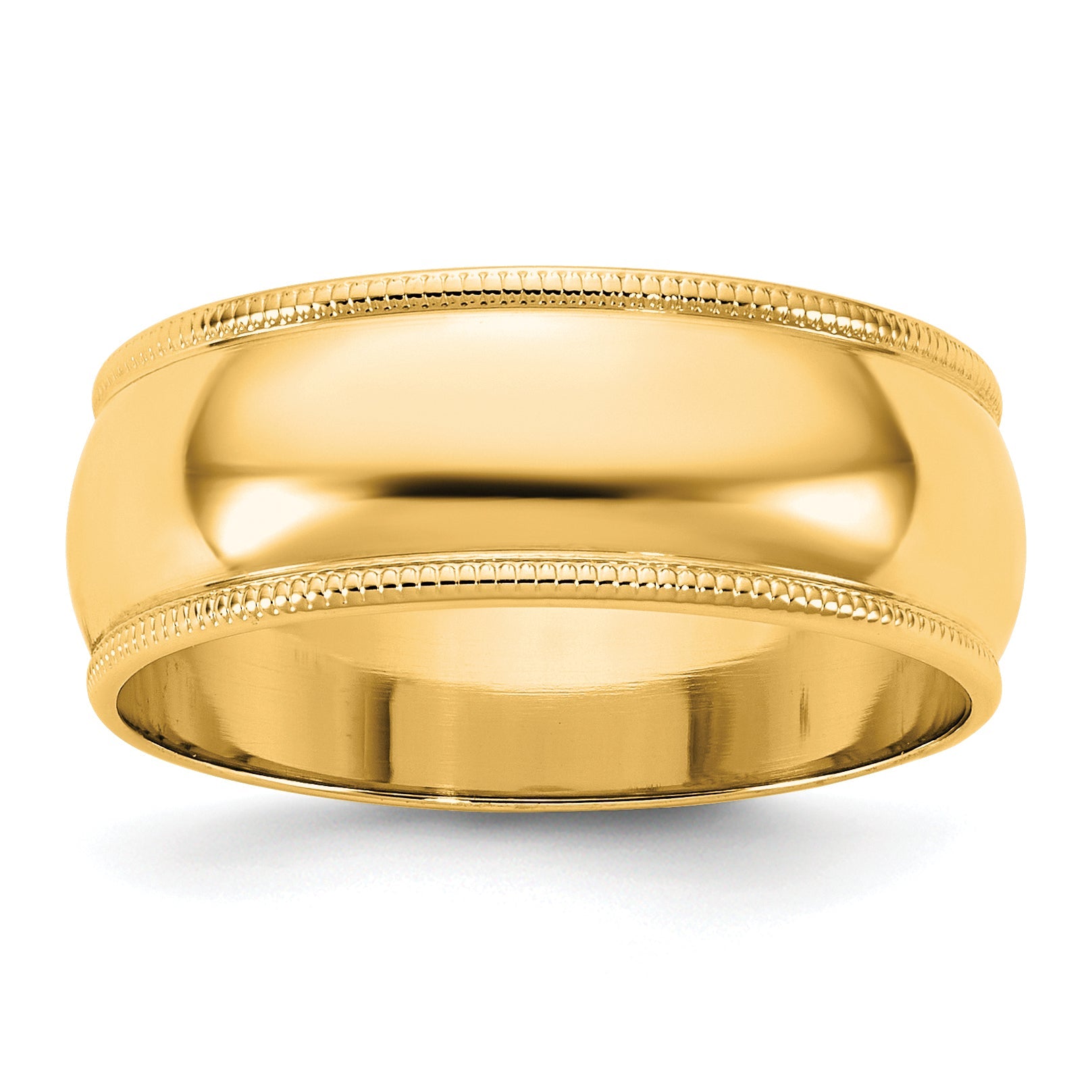 10K Gelbgold 7mm leichter Halbrund-Ehering mit Milgrain-Kante, Größe 5,5