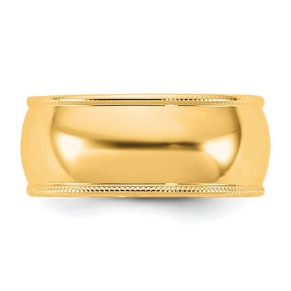 10K Gelbgold 10Ky 8mm Leichter Milgrain Halbrund-Ring, Größe 9