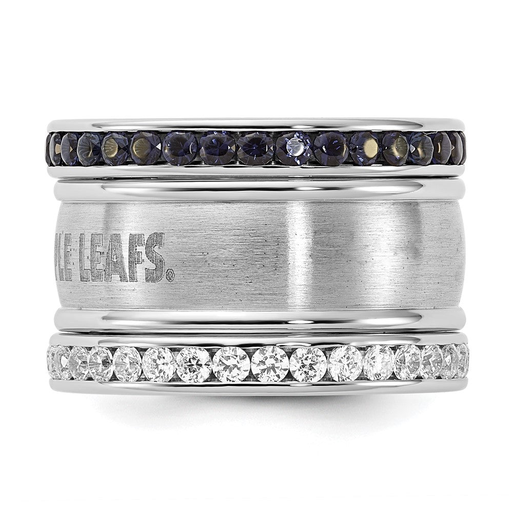 Edelstahl Nhl Toronto Maple Leafs Blau & Klar Kristall Dreifach Ring Set (size 9 Nur)