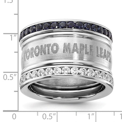 Edelstahl Nhl Toronto Maple Leafs Blau & Klar Kristall Dreifach Ring Set (size 9 Nur)