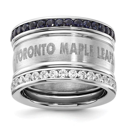Edelstahl Nhl Toronto Maple Leafs Blau & Klar Kristall Dreifach Ring Set (size 9 Nur)