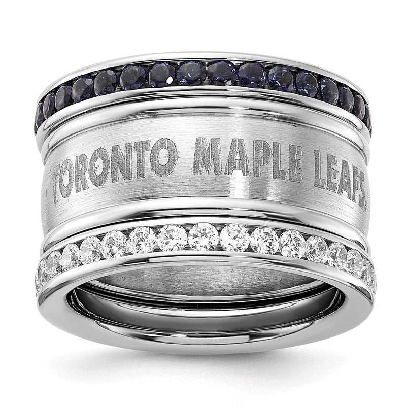 Edelstahl Nhl Toronto Maple Leafs Blau & Klar Kristall Dreifach Ring Set (size 9 Nur)