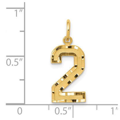 14K Gelbgold Mittel Diamantiert Zahl 2 Charm