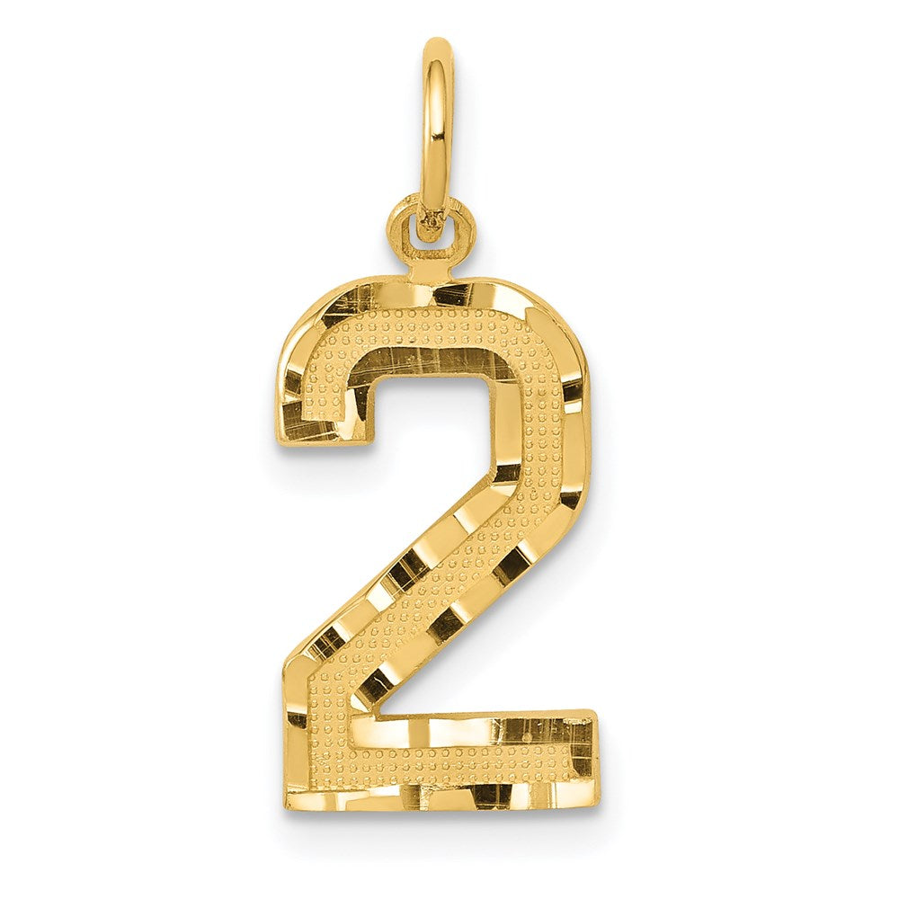 14K Gelbgold Mittel Diamantiert Zahl 2 Charm