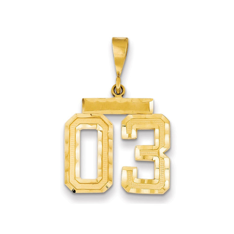14K Gelbgold Mittelgroßer Diamantgeschliffener Charm mit Zahl 03 oben