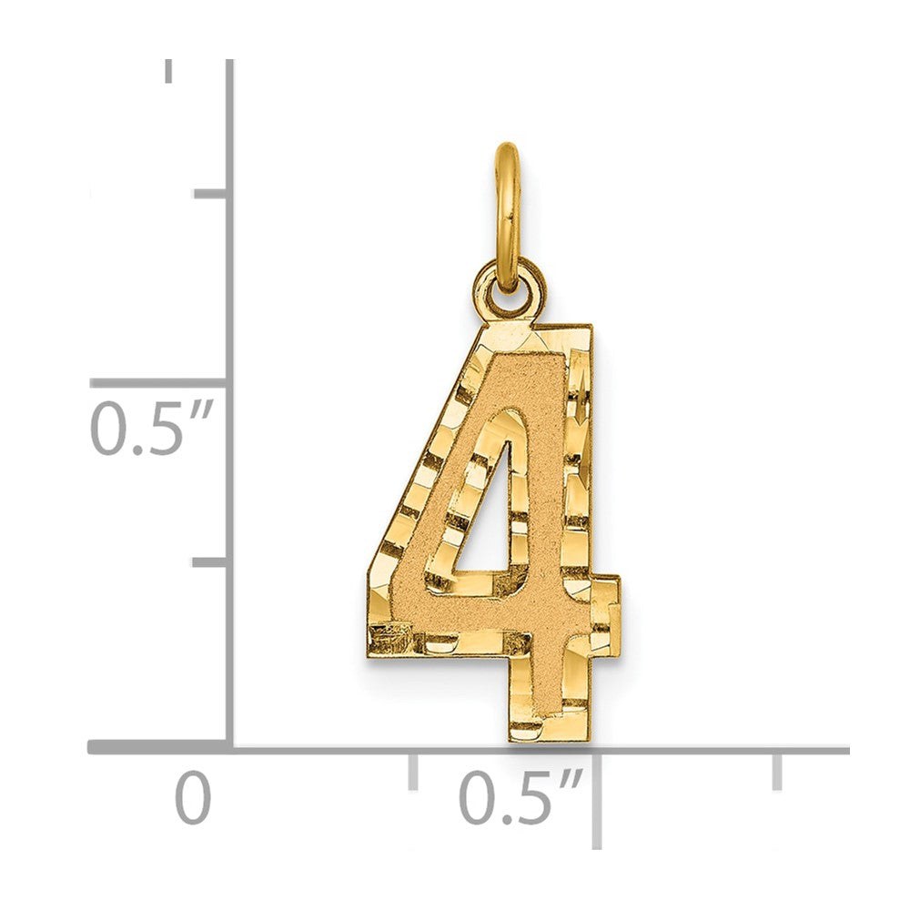 14K Gelbgold Mittel Diamantiert Zahl 4 Charm