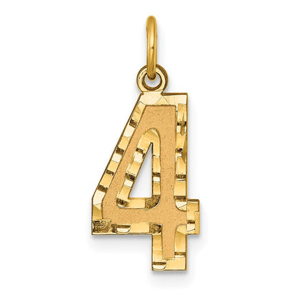 14K Gelbgold Mittel Diamantiert Zahl 4 Charm