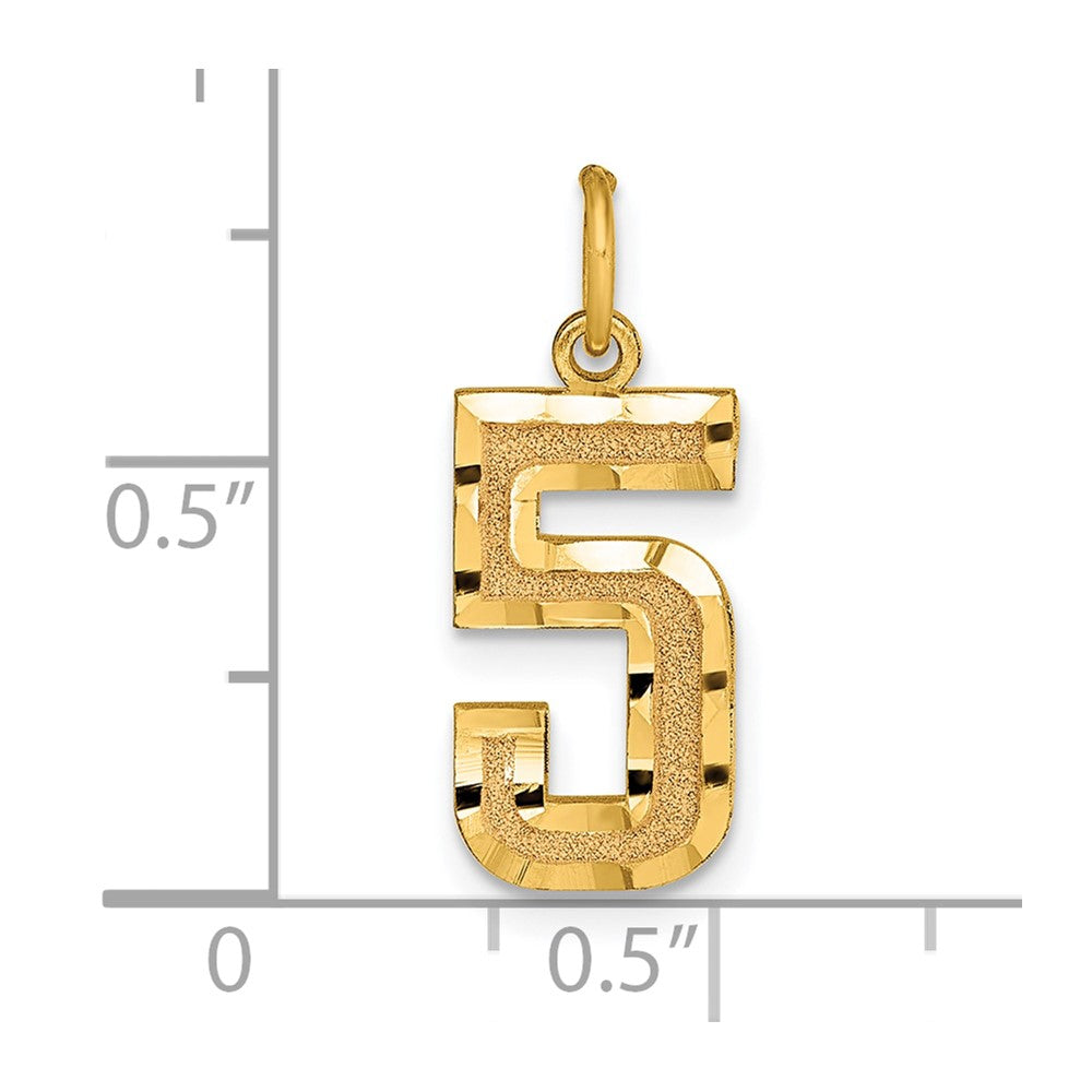 14K Gelbgold Mittel Diamantiert Zahl 5 Charm