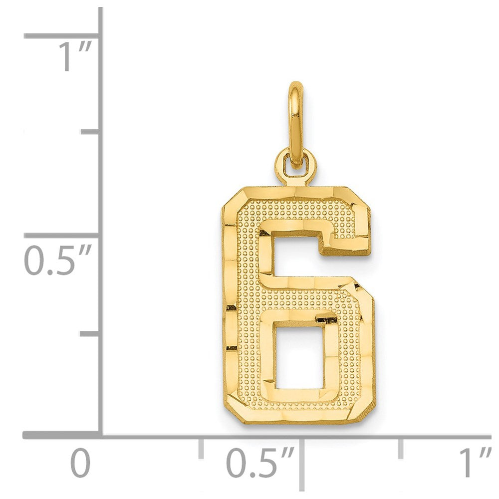 14K Gelbgold Mittel Diamantiert Zahl 6 Charm