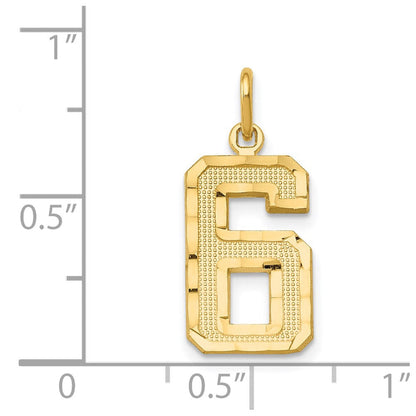14K Gelbgold Mittel Diamantiert Zahl 6 Charm