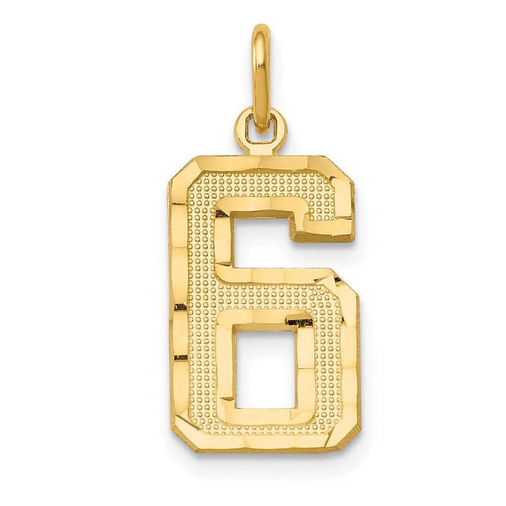 14K Gelbgold Mittel Diamantiert Zahl 6 Charm