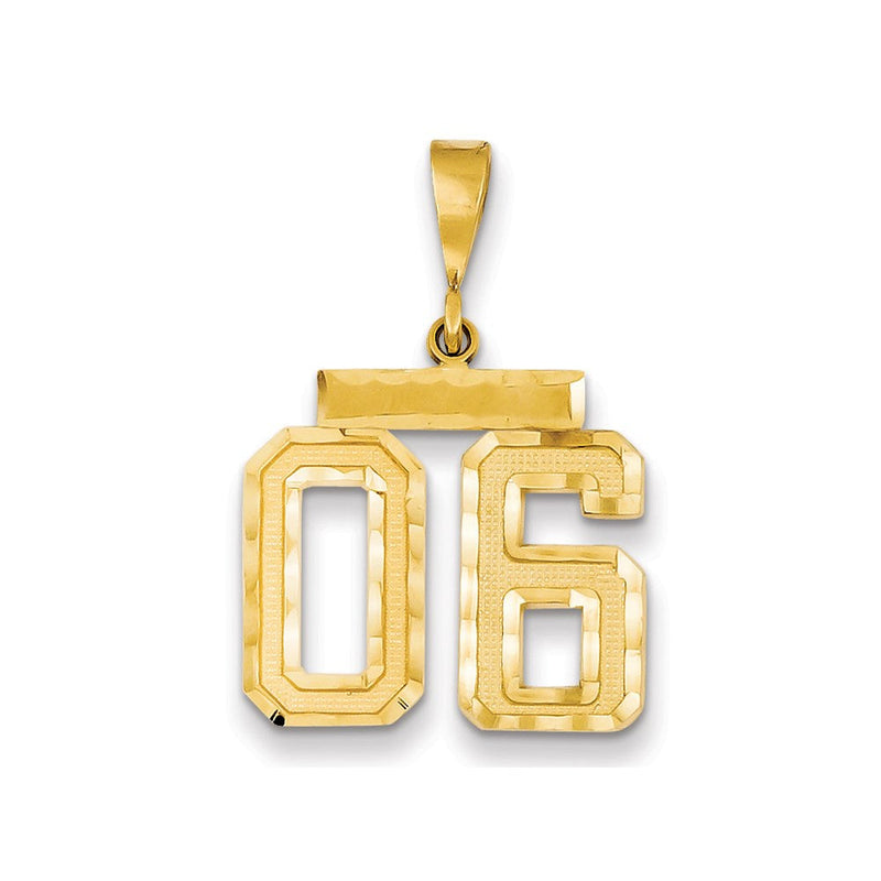 14K Gelbgold mittelgroßer diamantgeschliffener Charm mit Zahl 06 obenauf
