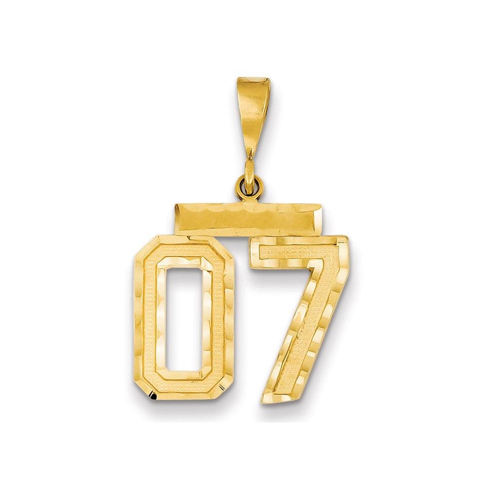 14K Gelbgold Medium Diamant-geschliffener Zahl-07-oben-Charm
