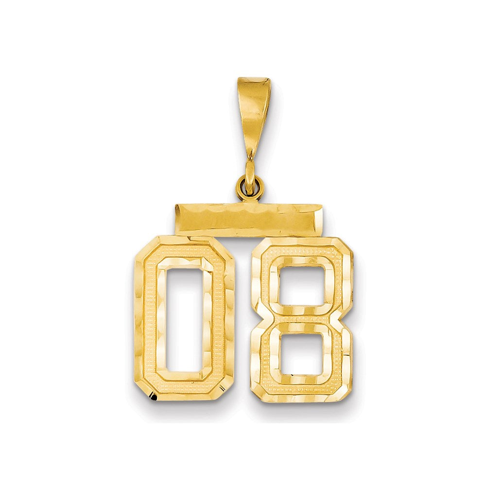 14K Gelbgold Diamantgeschliffener „Nummer 08“ Charm in mittlerer Größe