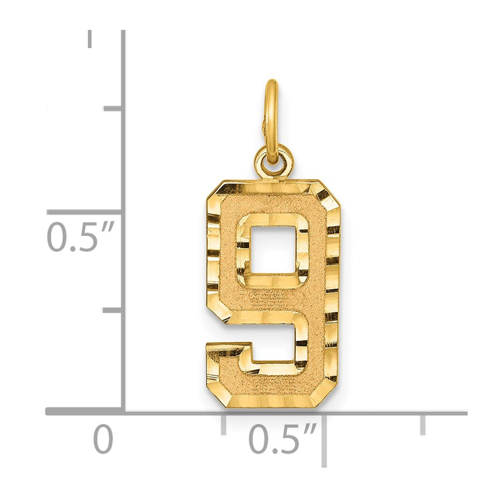 14K Gelbgold Mittel Diamantiert Zahl 9 Charm
