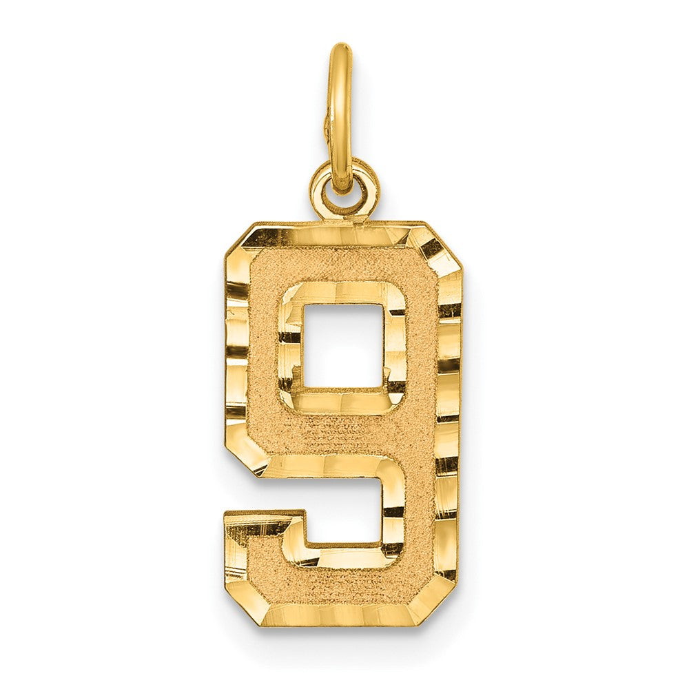 14K Gelbgold Mittel Diamantiert Zahl 9 Charm