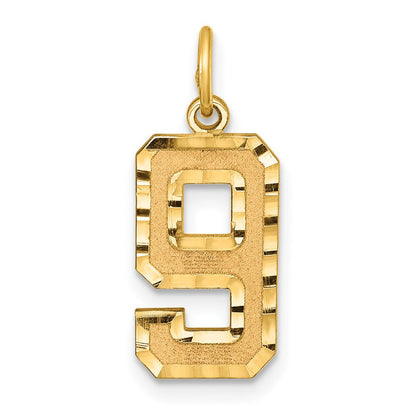 14K Gelbgold Mittel Diamantiert Zahl 9 Charm
