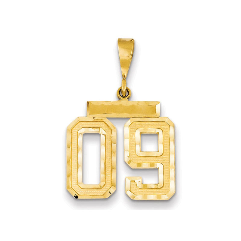 14K Gelbgold mittelgroßer Charm mit diamantierter Zahl 09 obenauf