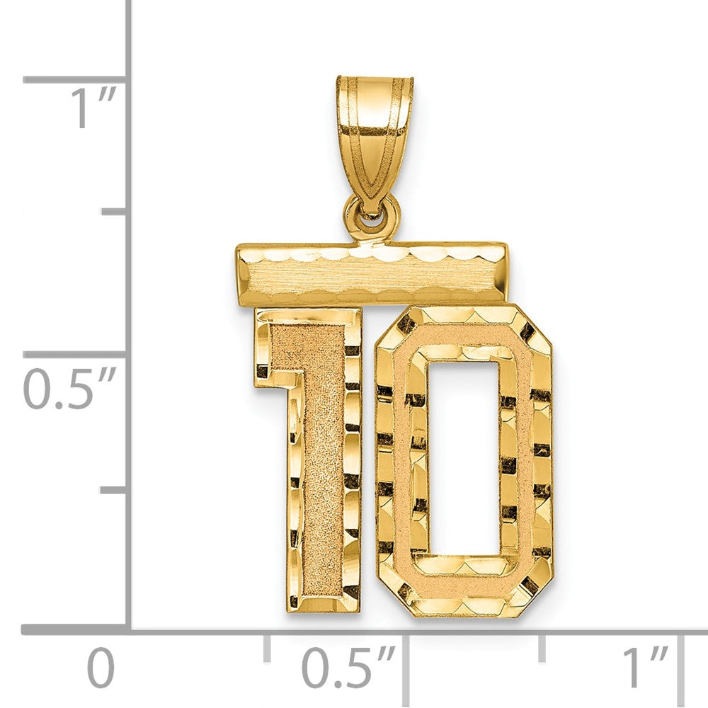 14K Gelbgold Medium Diamant-geschliffener Zahl 10 Charm