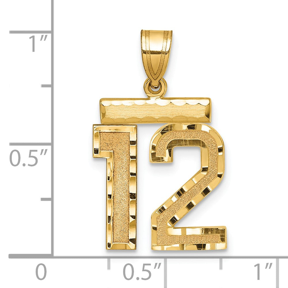 14K Gelbgold Medium Diamantgeschliffener Zahl-12-Charm